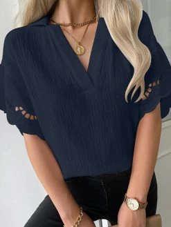 Solid Panel Half Sleeve V-neck Blouse For Women -Zanzea Shop 516f0713 ed0d 4173 b5a7 cc217684f3c9