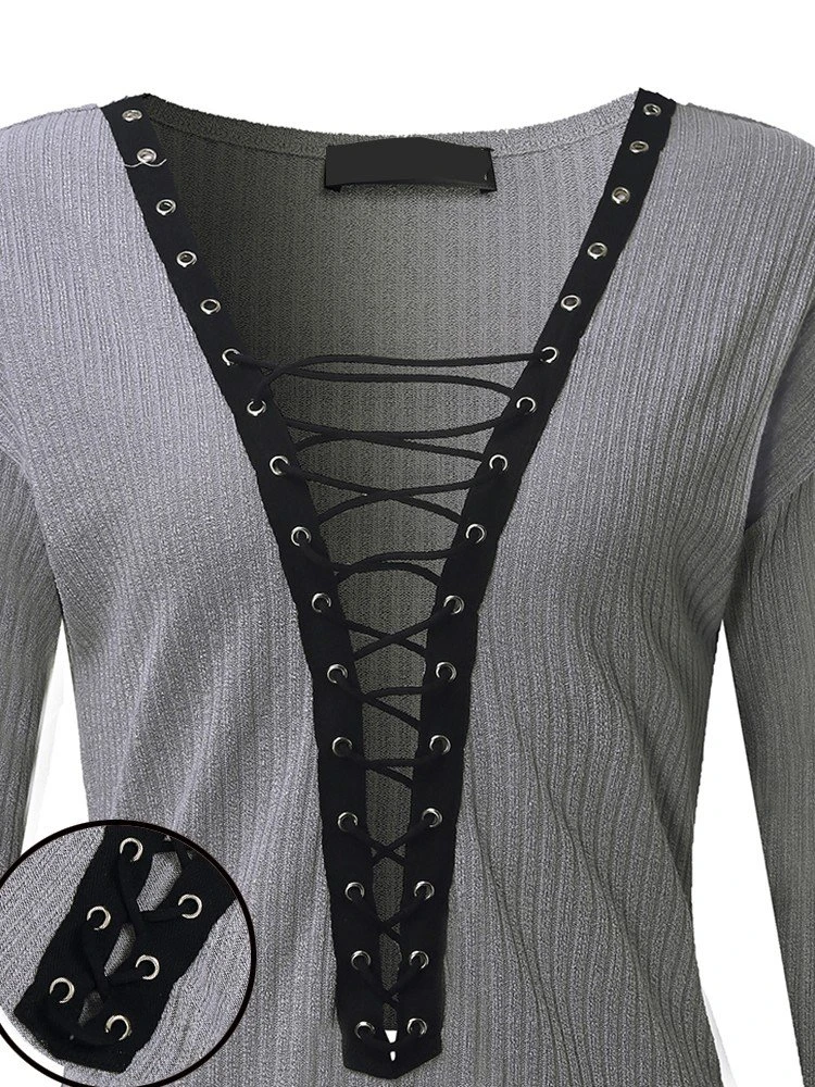 Criss-Cross Long Sleeve V-neck Blouses 12 Criss-Cross Long Sleeve V-neck Blouses - Image 12