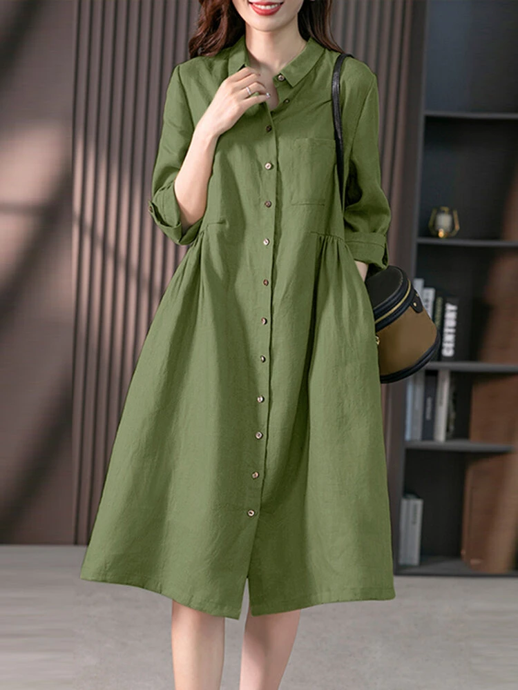 Solid Long Sleeve Pocket Button Vintage Shirt Dress 5 Solid Long Sleeve Pocket Button Vintage Shirt Dress - Image 5