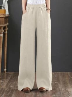 Solid Pocket Straight Leg Pants For Women