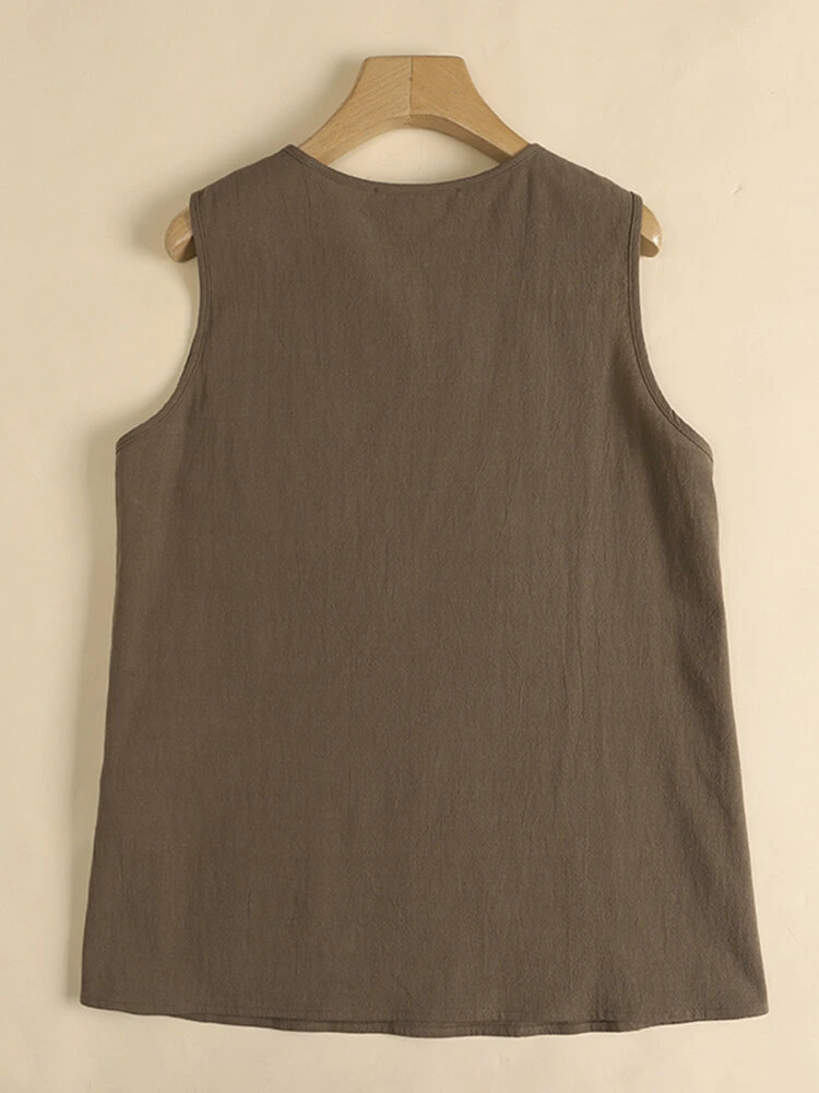 Women Solid Crew Neck Cotton Sleeveless Tank Top 2 Women Solid Crew Neck Cotton Sleeveless Tank Top - Image 2