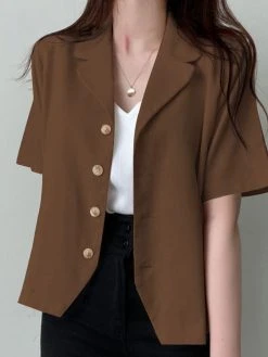Solid Button Front Lapel Short Sleeve Casual Blazer -Zanzea Shop 51ffff41 9b02 4dcd a8c2 dcfc6bf0a1d7