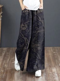 High Waist Plants Print Pocket Wide Leg Pants -Zanzea Shop 525ae223 72a3 40c2 82ee a93409090081