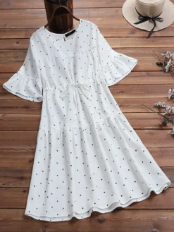 Polka Dot Print Elastic Waist Ruffle Sleeve Plus Size Casual Dress -Zanzea Shop 52aee85e 6a23 4fdc 9ec1 1292eb235cc7