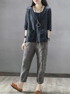 Vintage Striped Pockets Cotton Harem Pants -Zanzea Shop 52d0e822 3842 47c9 a01c a5677e6eb966