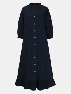 Solid Color Button Ruffled Neck Hem Long Sleeve Casual Dress For Women -Zanzea Shop 52edffb9 cc91 4de3 b8eb 57e8e882db18