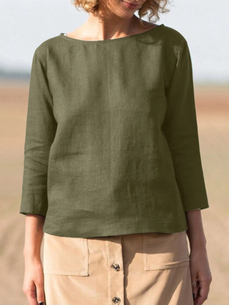 Solid Long Sleeve Casual Crew Neck Blouse For Women 3 Solid Long Sleeve Casual Crew Neck Blouse For Women - Image 3