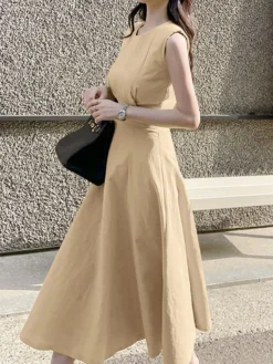 Solid Sleeveless A-line Swing Crew Neck Women Dress -Zanzea Shop 53281ba2 a8ba 48b6 91db a8e40c2c2644