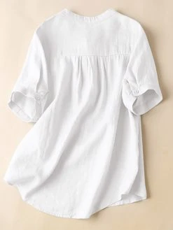 Lace Pocket Solid Button Crew Neck Short Sleeve Blouse -Zanzea Shop 53390abe d546 4651 9054 7f5bfb3e39b9