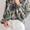Allover Flower Print Button Long Sleeve Blouse