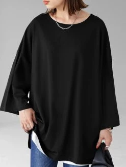 Solid Drop Shoulder Loose Long Sleeve Crew Neck T-shirt -Zanzea Shop 5343604a aa50 42f4 85e3 130dd607df6a