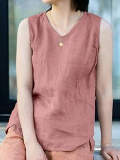 Solid V-neck Slit Hem Sleeveless Casual Tank Top -Zanzea Shop 534c5017 2750 421b 92e6 2f2b94c3f853