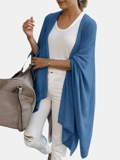 Solid Dolman Sleeve Open Front Casual Kimono