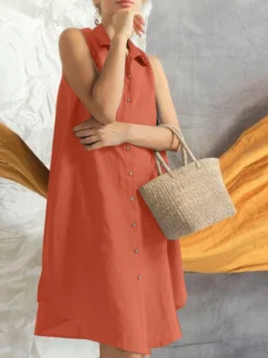 Women Solid Sleeveless Lapel Button Front Shirt Dress -Zanzea Shop 537d6ba8 d108 430e ae8f 497960d19ec7