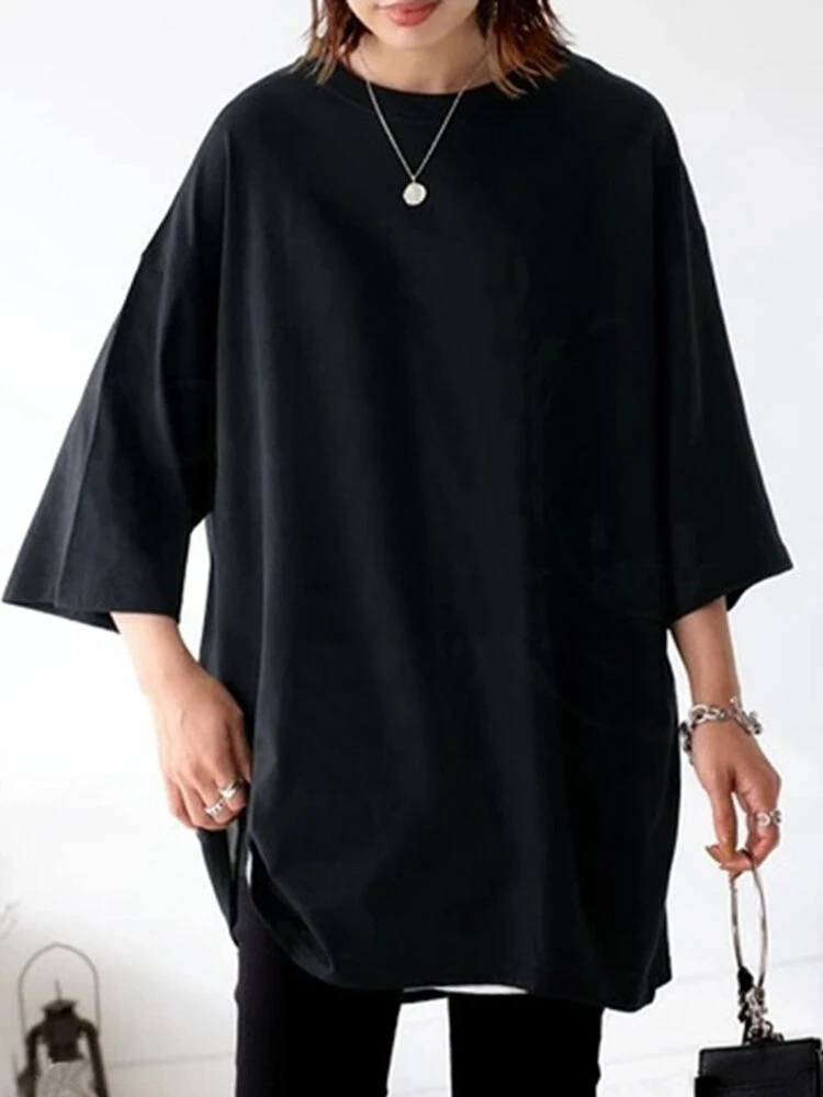 Solid Crew Neck Loose Casual 3/4 Sleeve T-shirt 7 Solid Crew Neck Loose Casual 3/4 Sleeve T-shirt - Image 7