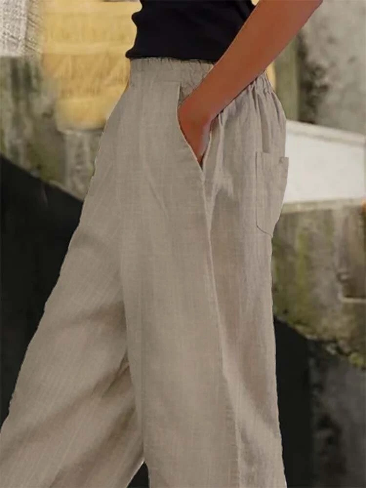 Women Solid Side Split Button Cuff Cotton Cropped Pants 6 Women Solid Side Split Button Cuff Cotton Cropped Pants - Image 6