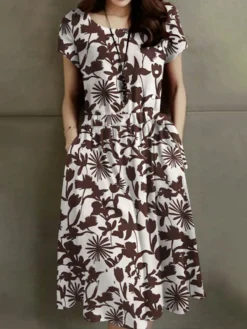 Flower Print Drawstring Pocket Short Sleeve Midi Dress 10 Flower Print Drawstring Pocket Short Sleeve Midi Dress -Zanzea Shop 542191e9 e93e 4f46 aeea 393bc0fc97b9