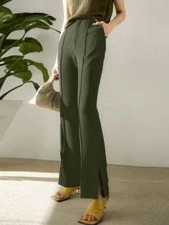 Solid Slit Hem Pocket Bootcut Leg Pants -Zanzea Shop 5430a194 c60f 4e39 a32a 10f10055d55d