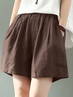 Cotton Solid Pocket Elastic Waist Casual Shorts -Zanzea Shop 543beae7 e7a4 4dda bd47 000192d37c2b