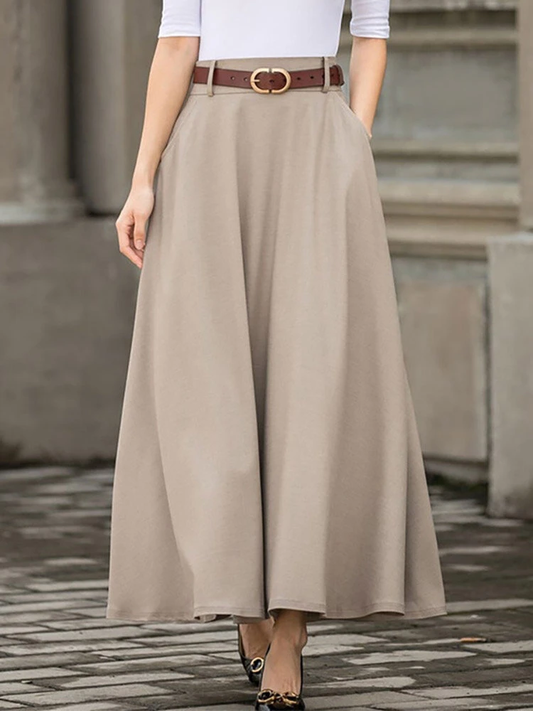Solid Pocket Sash A-Line Casual Maxi Skirt 1 Solid Pocket Sash A-Line Casual Maxi Skirt