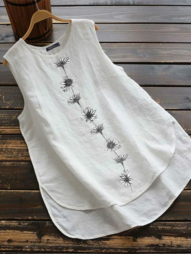 Women Floral Print Sleeveless Crew Neck Tank Top 1 Women Floral Print Sleeveless Crew Neck Tank Top