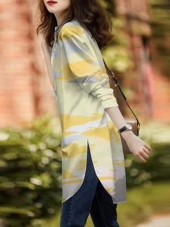 Tie Dye Loose Slit Hem Button Front Stand Collar Blouse -Zanzea Shop 5582da4c df54 4e8a a4a2 74b43826a8be