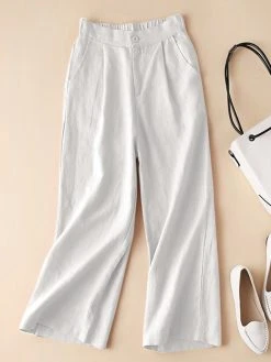 Women Solid Zip Pocket Casual Wide Leg Pants