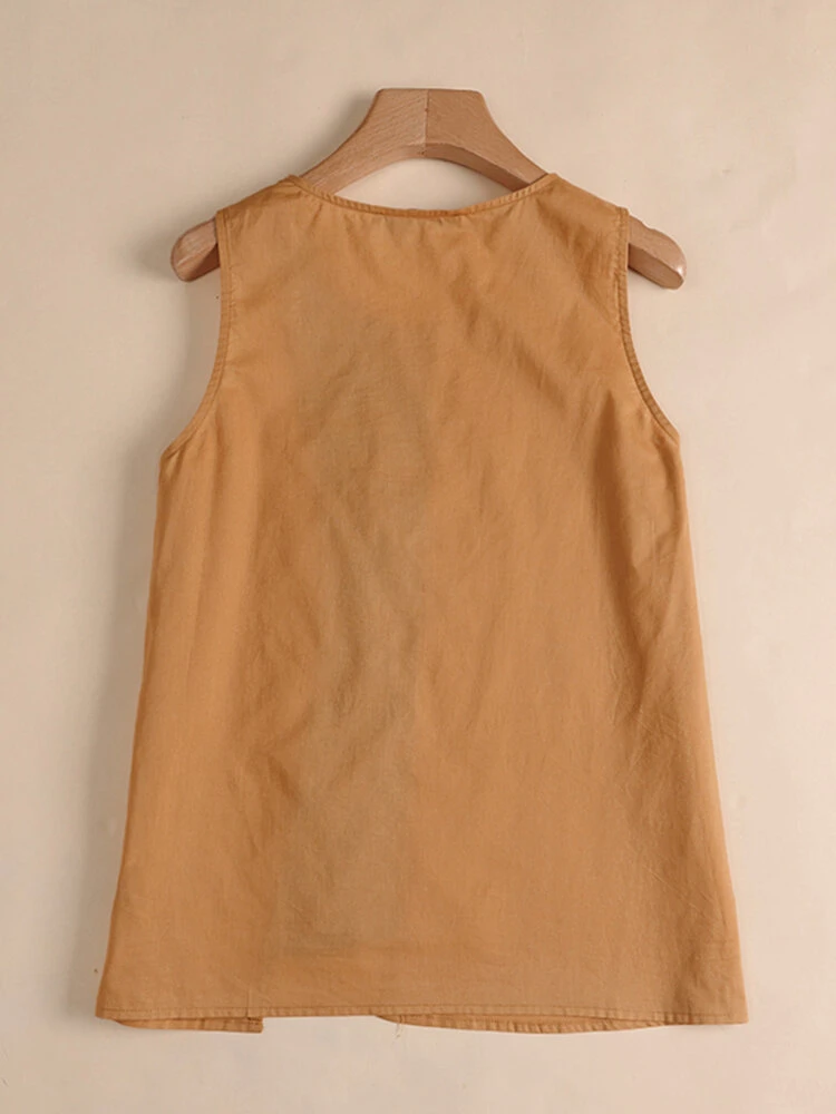 Women Floral Print Patchwork Crew Neck Cotton Sleeveless Tank Top 2 Women Floral Print Patchwork Crew Neck Cotton Sleeveless Tank Top - Image 2