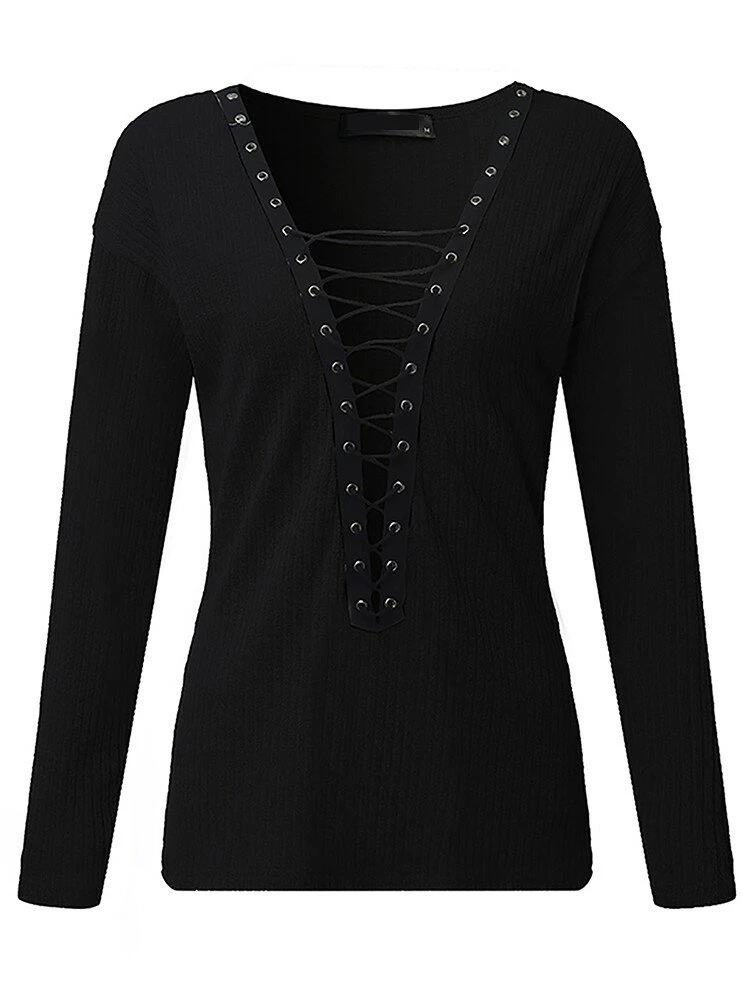 Criss-Cross Long Sleeve V-neck Blouses 11 Criss-Cross Long Sleeve V-neck Blouses - Image 11