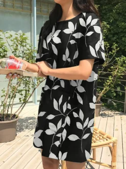 Leaves Print Pocket Crew Neck Short Sleeve Casual Dress 23 Leaves Print Pocket Crew Neck Short Sleeve Casual Dress -Zanzea Shop 567937b9 207d 4ec1 bf39 a509f959b143