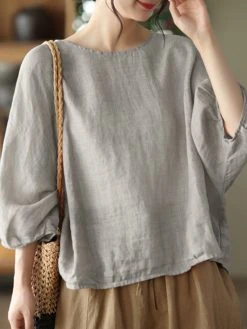 Solid Loose Dolman Sleeve Crew Neck Blouse -Zanzea Shop 567c1892 5032 448f 8f6d dd2b59d126c0