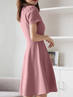 Solid A-line Short Sleeve V-neck Dress For Women -Zanzea Shop 5684b941 ffa0 485a b08a a6e84e4d7e25