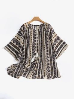 Bohemian Print Lace-Up Neck Half Sleeve Blouse 12 Bohemian Print Lace-Up Neck Half Sleeve Blouse -Zanzea Shop 5686ed2e 0587 4469 bdbd fcb7d36a1abe