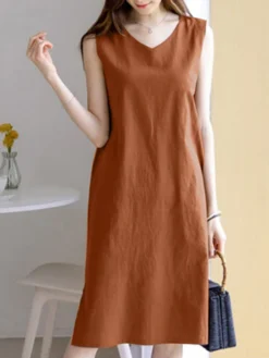 Leisure Solid Slit Hem V Neck Sleeveless Cotton Midi Dress 13 Leisure Solid Slit Hem V Neck Sleeveless Cotton Midi Dress -Zanzea Shop 5690fb9d ab3b 4cdd b5c5 2b2eb2814074