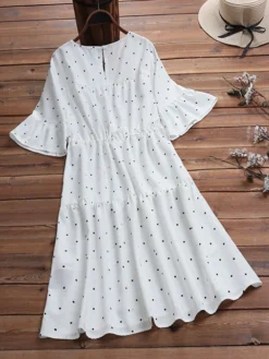 Polka Dot Print Elastic Waist Ruffle Sleeve Plus Size Casual Dress -Zanzea Shop 569d80f4 7e86 4f5f 8436 b5332490df20