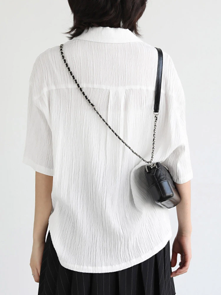 Solid Textured Half Sleeve Button Front Lapel Shirt 2 Solid Textured Half Sleeve Button Front Lapel Shirt - Image 2