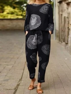 Vintage Printed Cotton Elastic Waist Two-piece Set Suit -Zanzea Shop 572bacbe 0cdc 40ff 9c82 2c784bcbc767