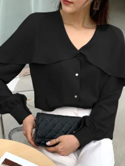 Ruffle Solid Long Sleeve V-neck Button Front Blouse -Zanzea Shop 5738283b 4ca1 493b ac53 8ea0088ae620