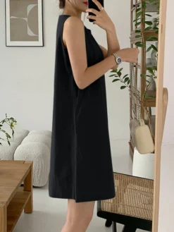 Solid Crew Neck Sleeveless Pocket Keyhole Back Dress -Zanzea Shop 574ff2cc 7eb9 4789 aa43 b3424ad1b746