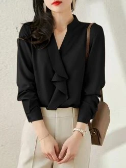 Solid Ruffle Stand Collar Long Sleeve Blouse For Women 16 Solid Ruffle Stand Collar Long Sleeve Blouse For Women -Zanzea Shop 5752de92 9377 4dd9 ba65 53347d6a75a5