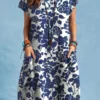 Allover Plants Print Dual Pocket Short Sleeve Dress