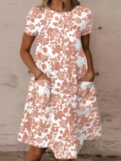 Random Allover Leaves Print Pocket Short Sleeve Button Dress -Zanzea Shop 5767550f 3649 4657 aaa3 e20509400883