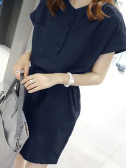 Solid Pocket Button Front Casual Dress With Belt -Zanzea Shop 57bc7ce0 98a6 4fd5 b0f4 e8724e608a26