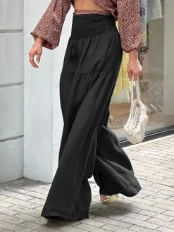 Solid Shirred High Waist Loose Wide Leg Pants -Zanzea Shop 57dc4ec3 5749 418d 90e6 2bc2cb544413