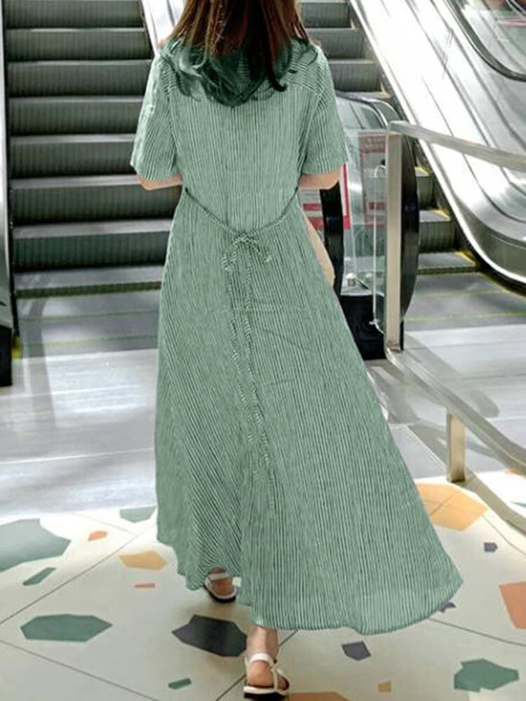 Striped Print Short Sleeve Lapel Button Shirt Dress 2 Striped Print Short Sleeve Lapel Button Shirt Dress - Image 2