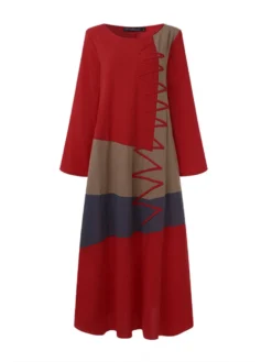 Print Patchwork Long Sleeve Plus Size Maxi Dress With Pockets -Zanzea Shop 581e2d82 ce5d 4470 bcac 0c9e1fcf2d9b