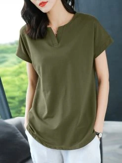 Solid Notch Neck Short Sleeve Casual T-shirt For Women 12 Solid Notch Neck Short Sleeve Casual T-shirt For Women -Zanzea Shop 582b87b9 acbc 4698 a6de 984b792eef17