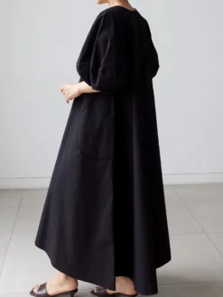 Lantern Sleeve Loose Pocket Solid Crew Neck Maxi Dress -Zanzea Shop 58371461 e30e 4936 972f 249873937696