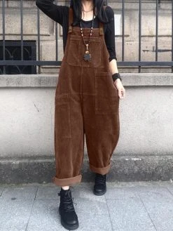 Solid Corduroy Pocket Casual Sleeveless Wide Leg Jumpsuit -Zanzea Shop 5853f0cc 1066 4253 afea 50accf0731dd