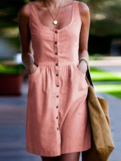 Stripe Button Pocket Sleeveless Casual Midi Dress 5 Stripe Button Pocket Sleeveless Casual Midi Dress -Zanzea Shop 58646e13 3071 498a 9940 d8221b8098e6